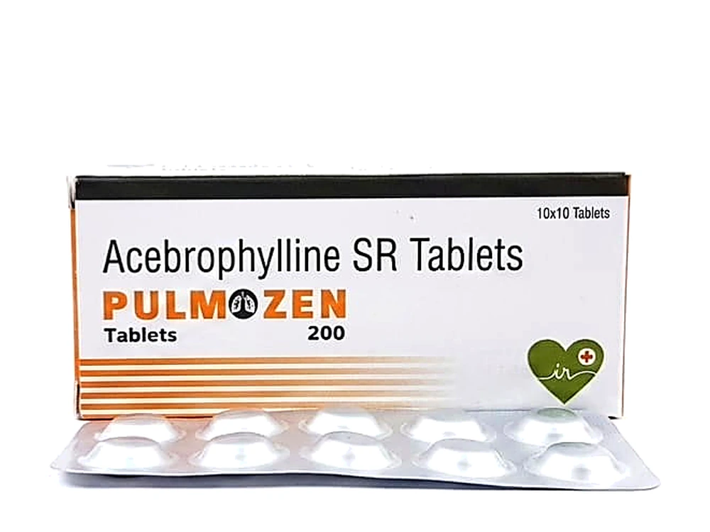 Pulmozen 200 - Acebrophylline SR Tablets box and blister strip